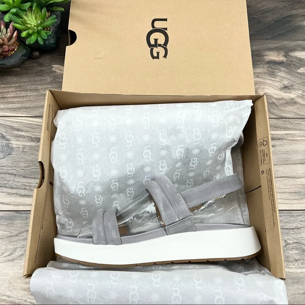 NIB UGG Lynnden Slingback Strappy Platform Sandal Soft Amethyst Grey Suede